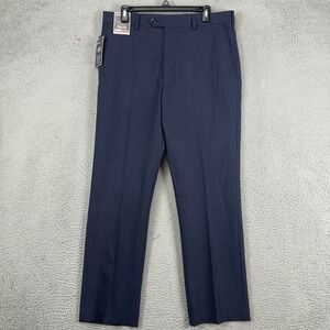 Travel Smart Mens Dress Pants 34X29 Navy Blue Flat Front Stretch Classic Fit NEW